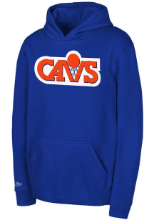 Mitchell and Ness Cleveland Cavaliers Youth Blue Retro Logo Long Sleeve Hoodie