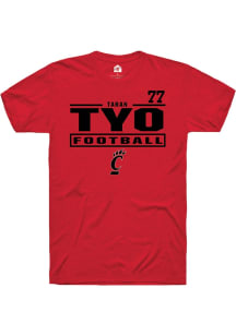 Taran Tyo Cincinnati Bearcats Red Football NIL Stacked Box Short Sleeve Player T Shirt
