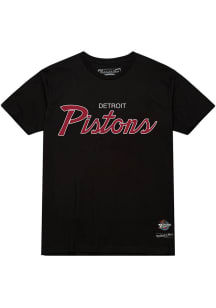 Mitchell and Ness Detroit Pistons Black Vintage Wordmark Short Sleeve T Shirt