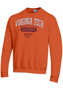 Champion Virginia Tech Hokies Mens Orange Grandpa Pill Powerblend Long Sleeve Crew Sweatshirt