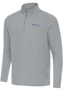 Antigua Minnesota Vikings Mens Ash Wordmark Intent Long Sleeve Qtr Zip Pullover