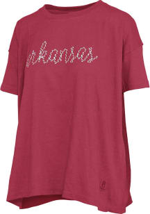 Pressbox Arkansas Razorbacks Womens Cardinal Red Swirl Script Short Sleeve T-Shirt