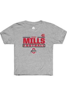 Grant Mills Ohio State Buckeyes Youth Grey NIL Stacked Box Player Tee
