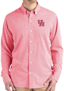 Cutter and Buck Houston Cougars Mens Red Gingham LS Woven Long Sleeve Dress Shirt
