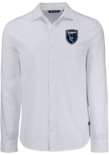 Cutter and Buck San Jose Earthquakes Mens White Advantage Soft Pique Long Sleeve Dress Shirt