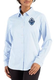 Cutter and Buck Vancouver Whitecaps FC Womens Epic Confidence Gingham Long Sleeve Light Blue Dress..
