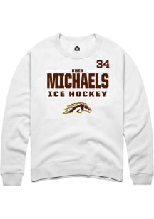 Owen Michaels  Rally Western Michigan Broncos Mens White NIL Stacked Box Long Sleeve Crew Sweatshi..