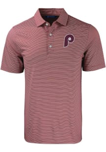 Cutter and Buck Philadelphia Phillies Mens Maroon Double Stripe Short Sleeve Polo