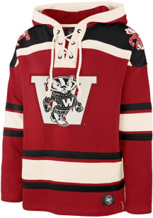 47 Wisconsin Badgers Mens Red VINTAGE Long Sleeve Hoodie