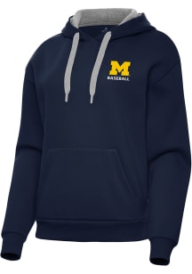 Antigua Michigan Wolverines Womens Navy Blue Baseball Victory Hooded Sweatshirt