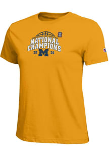 Champion Michigan Wolverines Womens Yellow MBB National Champs 2026 Core Short Sleeve T-Shirt