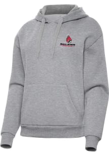 Antigua Ball State Cardinals Womens Grey Victory Hooded Sweatshirt
