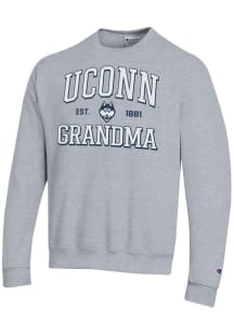 Champion UConn Huskies Mens Grey Est. Date Grandma Powerblend Long Sleeve Crew Sweatshirt