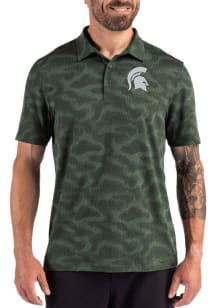 Cutter and Buck Michigan State Spartans Mens Green Camo Print Short Sleeve Polo