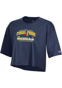 Champion Michigan Wolverines Womens Navy Blue 2026 Men's Basketball Final Four Bound Short Sleeve..