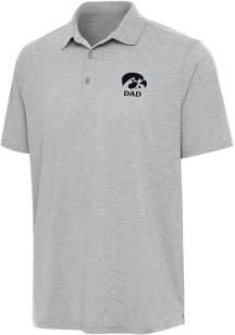 Antigua Iowa Hawkeyes Mens Grey Heather Dad Par 3 Short Sleeve Polo