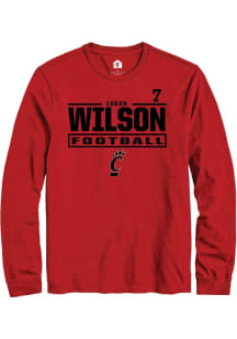 Logan Wilson Cincinnati Bearcats Red Football NIL Stacked Box Long Sleeve Player T Shirt