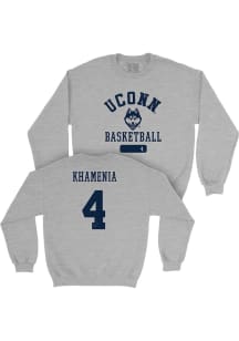 Nikolas Khamenia  Campus Ink UConn Huskies Youth Grey NIL Varsity Long Sleeve Crew Sweatshirt