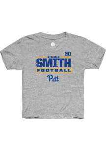 Synkwan Smith Pitt Panthers Youth Grey NIL Stacked Box Player Tee