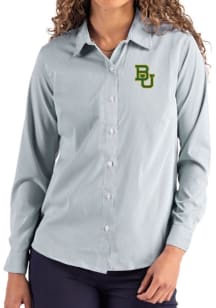 Cutter and Buck Baylor Bears Womens Epic Confidence Pinstripe Long Sleeve Green Dress Shirt