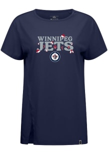 Levelwear Winnipeg Jets Womens Navy Blue Influx Festive Short Sleeve T-Shirt