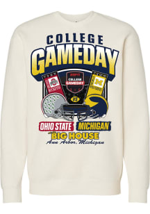 Something Inked Michigan Wolverines Mens Ivory College Gameday vs Ohio State Long Sleeve Crew Swea..