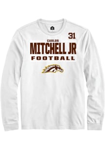 Carlos Mitchell Jr Western Michigan Broncos White Football NIL Stacked Box Long Sleeve Player T Sh..