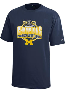 Champion Michigan Wolverines Youth Navy Blue 2026 Men's Basketball National Champions Short Sleeve..