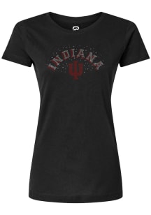 Summit Sportswear Indiana Hoosiers Womens Black Rhinestone and Pearl Short Sleeve T-Shirt