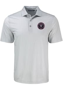 Cutter and Buck Inter Miami CF Mens Grey Pike Shadow Check Short Sleeve Polo