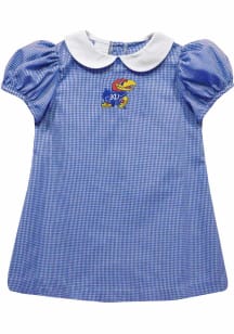 Vive La Fete Kansas Jayhawks Baby Girls Blue Gingham Collar Short Sleeve Dress