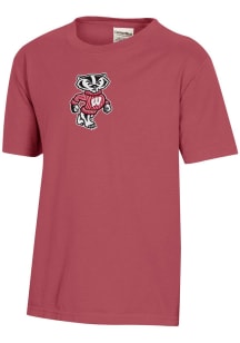 ComfortWash Wisconsin Badgers Youth Red Garment Dyed Short Sleeve T-Shirt