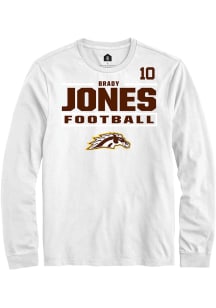 Brady Jones Western Michigan Broncos White Football NIL Stacked Box Long Sleeve Player T Shirt