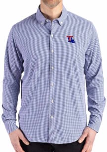 Cutter and Buck Louisiana Tech Bulldogs Mens Blue Gingham LS Woven Long Sleeve Dress Shirt