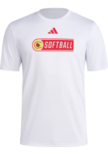 Adidas Louisville Cardinals White Locker Softball Stripe Short Sleeve T Shirt