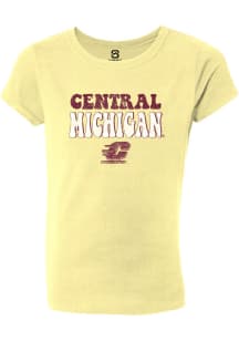 Summit Sportswear Central Michigan Chippewas Girls Yellow Bubble Script Short Sleeve Tee
