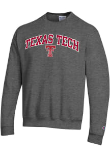Champion Texas Tech Red Raiders Mens Charcoal Arch Logo Long Sleeve Crew Sweatshirt