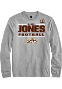 Brady Jones Western Michigan Broncos Grey Football NIL Stacked Box Long Sleeve Player T Shirt