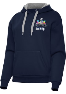 Antigua Seattle Seahawks Womens Navy Blue 2025 Super Bowl Champions Victory Hooded Sweatshirt