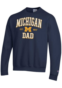 Champion Michigan Wolverines Mens Navy Blue Est Date Dad Powerblend Long Sleeve Crew Sweatshirt