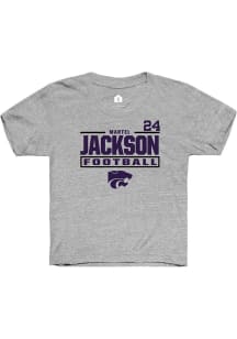 Martel Jackson K-State Wildcats Youth Grey NIL Stacked Box Player Tee