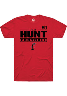 Jalen Hunt Cincinnati Bearcats Red Football NIL Stacked Box Short Sleeve Player T Shirt