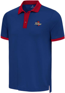Antigua Tulsa Golden Hurricane Mens Royal Blue Noble Colorblock Short Sleeve Polo