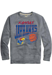 Rally Kansas Jayhawks Mens Grey Triblend Basketball Long Sleeve Fashion Sweatshirt