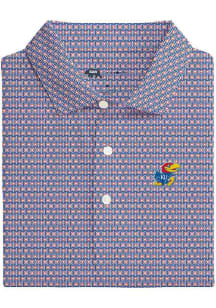 Onward Reserve Kansas Jayhawks Mens Royal Blue Square Geoprint Short Sleeve Fashion Polo