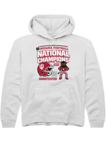 Summit Sportswear Indiana Hoosiers Youth White Headlines 2025 National Champions Long Sleeve Hoodi..