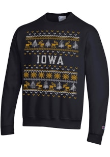 Champion Iowa Hawkeyes Mens Black Christmas Long Sleeve Crew Sweatshirt