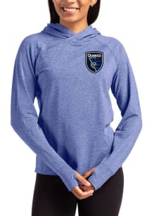 Cutter and Buck San Jose Earthquakes Womens Blue Adapt Knit Hood Hooded Sweatshirt