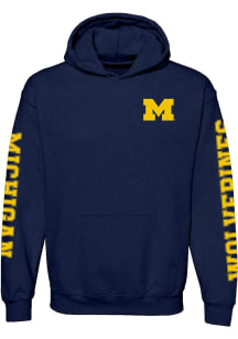 Michigan Wolverines Mens Navy Blue Double Sleeve Print Long Sleeve Hoodie