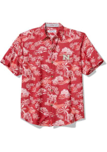 Tommy Bahama Nebraska Cornhuskers Mens Scarlet Red Paradise Isle Short Sleeve Dress Shirt